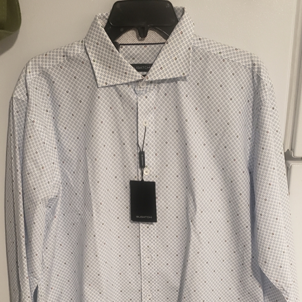 Men's White Bugatchi Button-up Dress Shirt - Large